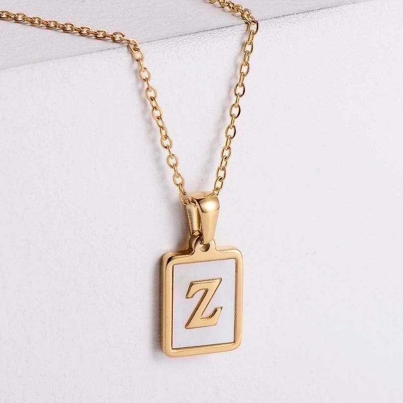 304 Stainless Steel 18K Gold Plated Minimalist Plating Letter Shell Pendant Necklace
