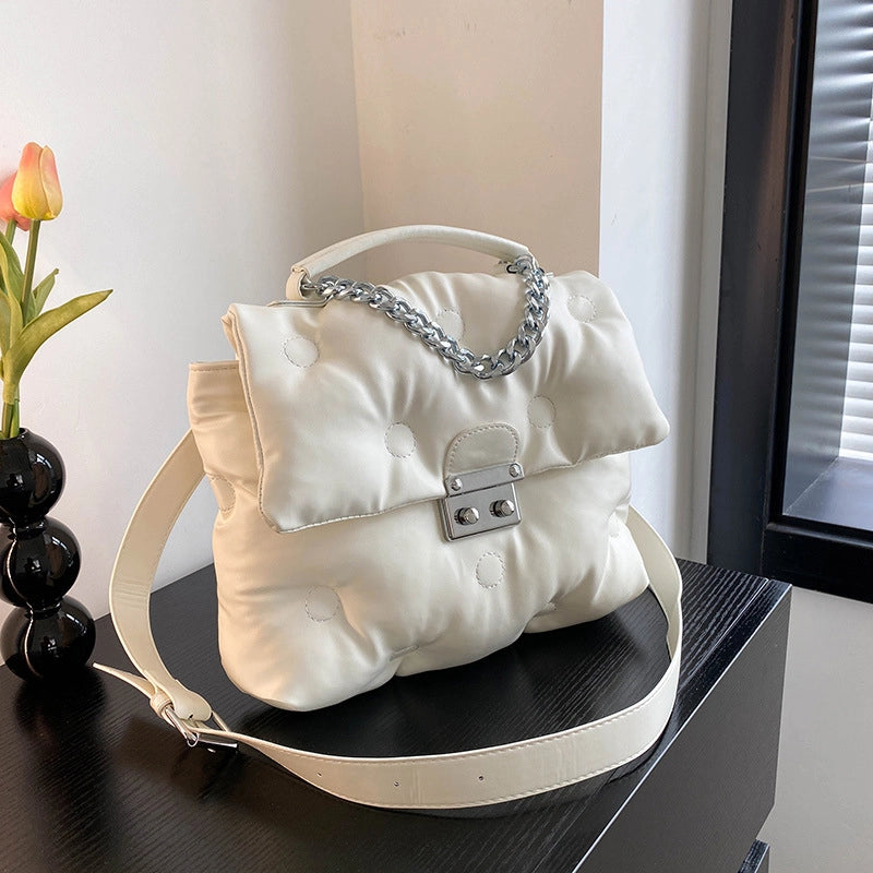 Women's Medium Pu Leather Solid Color Preppy Style Chain Square Lock Clasp Crossbody Bag