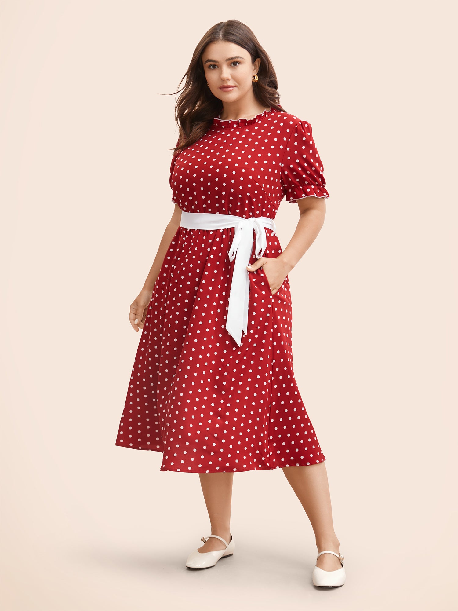 Bow Polka Dot Midi Dress