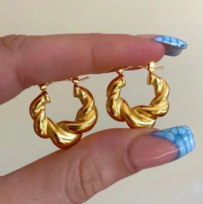 1 Pair Minimalist Twist Titanium Steel Plating 18k Gold Plated Hoop Earrings