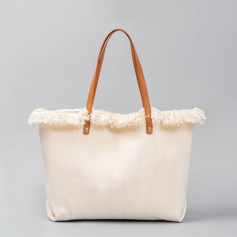 Women's Large All Seasons Canvas Solid Color Beach Magnetic Buckle Underarm Bag