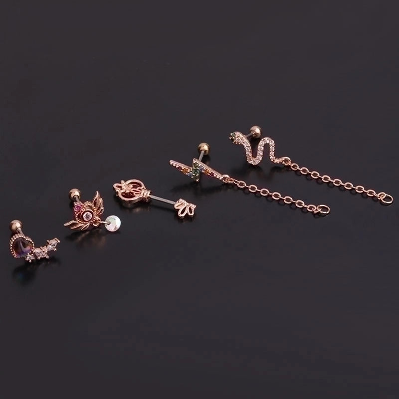 Ear Cartilage Rings & Studs Flower 316L Stainless Steel  Copper Inlaid Zircon