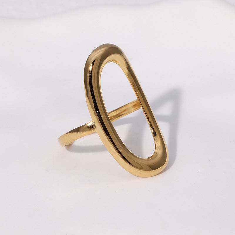 Minimalist Cold Style Stainless Steel Ring Female Geometric Hollow Oval Simple Gold-Plated Open Ring