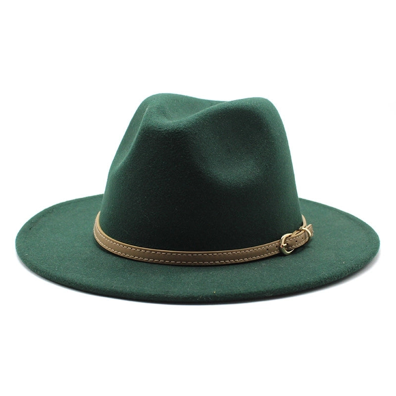 Unisex Basic Solid Color Big Eaves Flat Eaves Fedora Hat