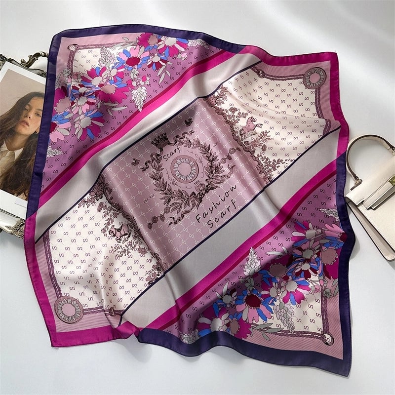 Unisex Casual Minimalist Stripe Flower Polyester Satin Printing Silk Scarf
