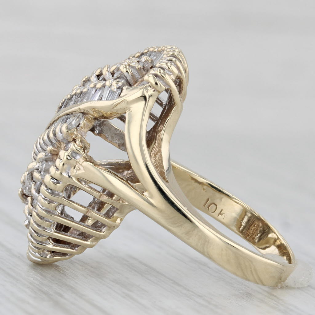 0.94ctw Diamond Bypass Ring 10k Yellow Gold Size 7 Cluster Cocktail