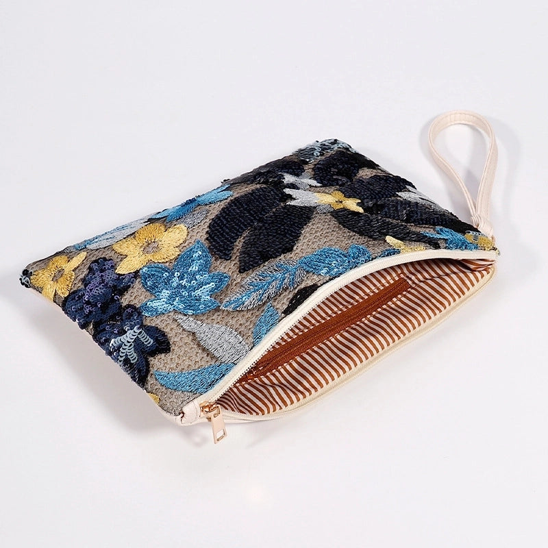 Orange Purple Green Straw Flower Square Clutch Evening Bag