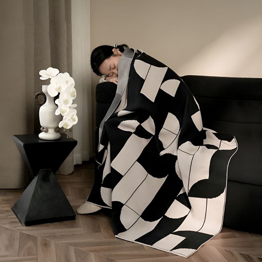 Monochrome Geometric Throw Blanket