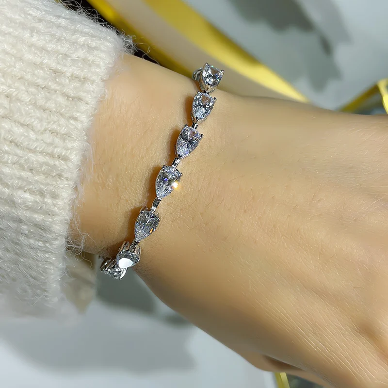 new S925 silver bracelet 5*8 full diamond pear-shaped bracelet fashionable and generous ins style jewelry