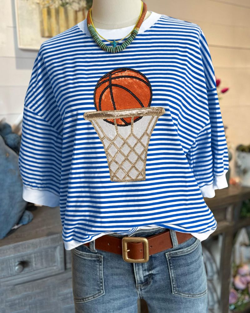 Basketball Embroidery Striped Tee