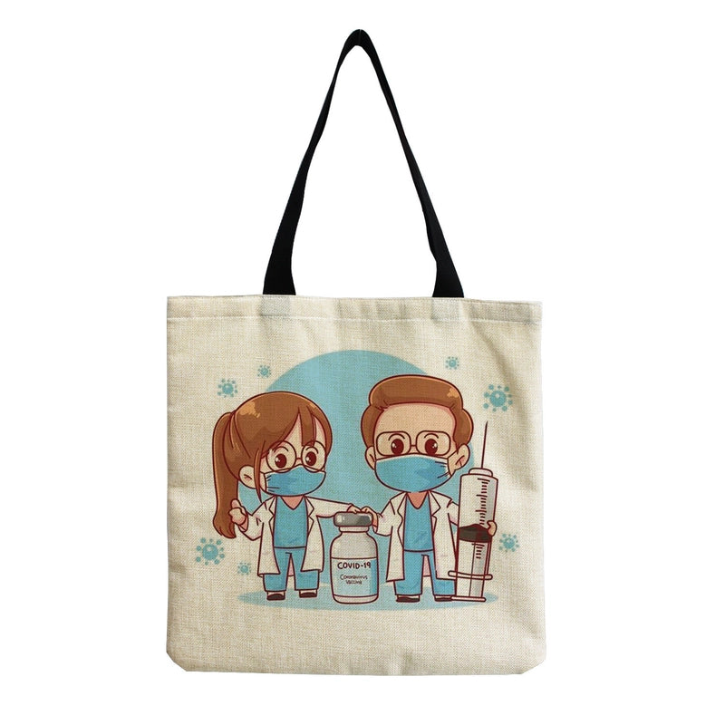 Women's Cotton And Linen Letter Nurse Heart Shape Classic Style Square Open Tote Bag