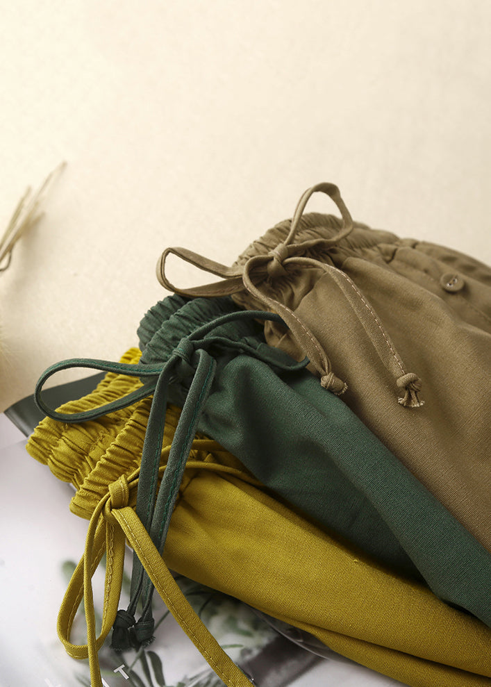 Casual Yellow Front Open Elastic Waist Cotton Skirts Summer