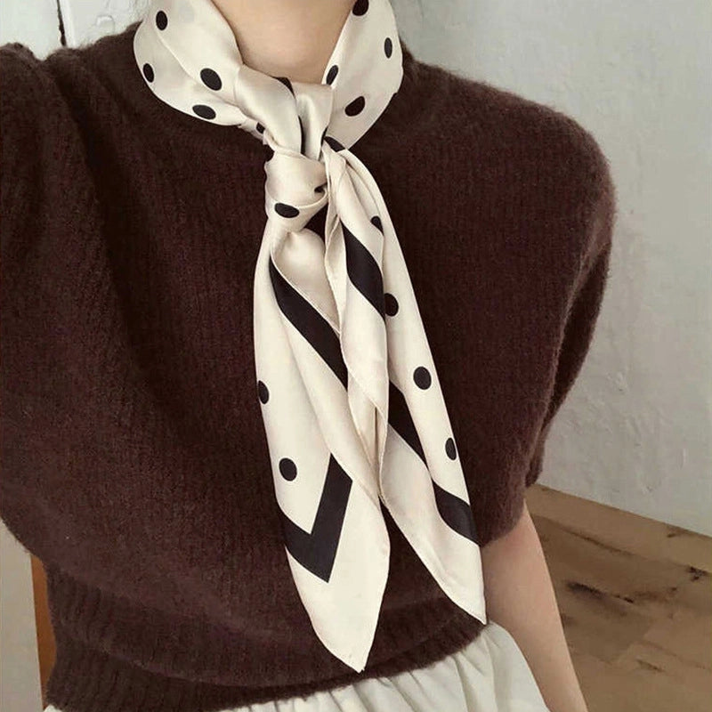 Silk Scarf Women's Small Square Scarf Hair Band Matching Shirt Suit Spring And Autumn Thin Vintage French Style Tube Top Tie Bag Internet Popular