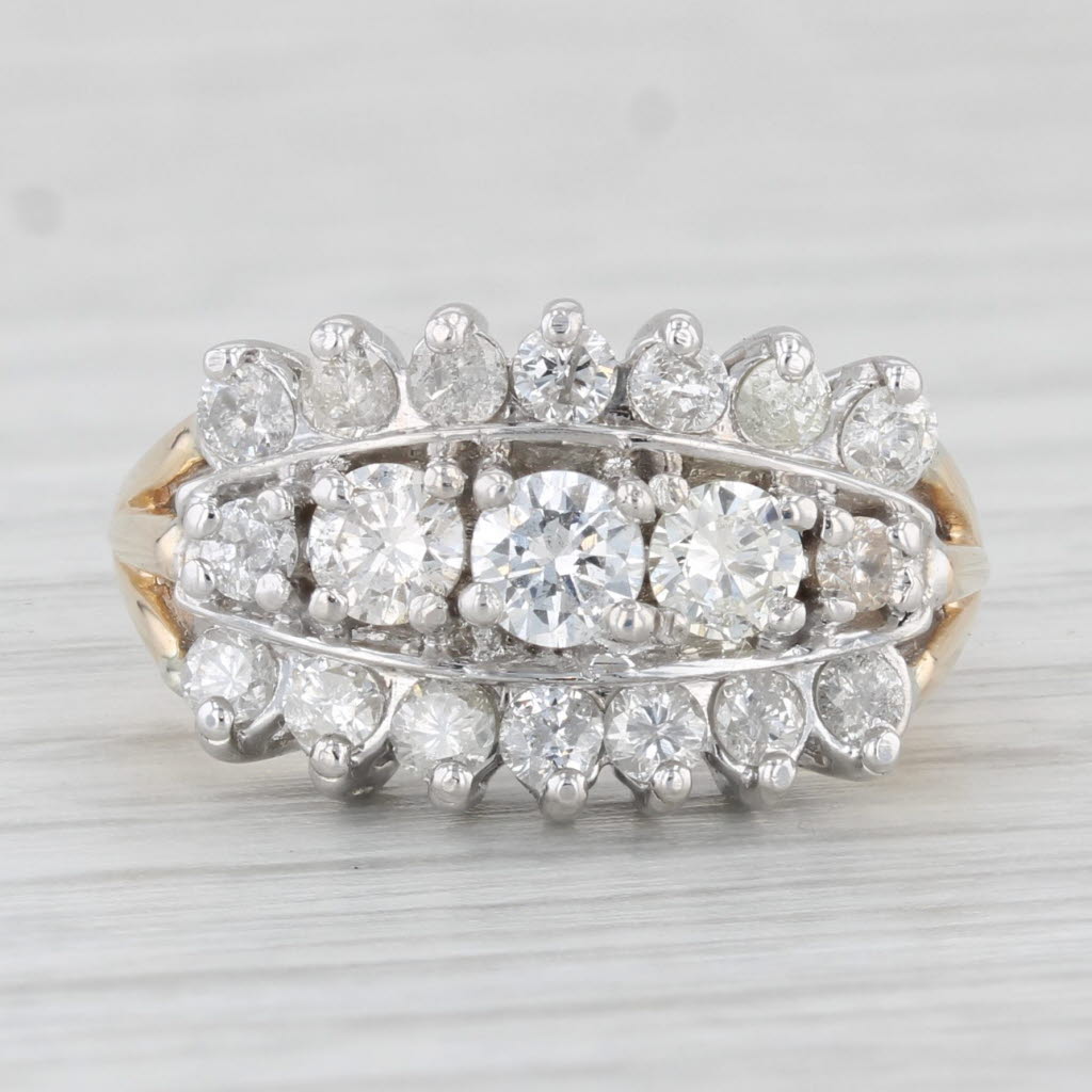 Vintage Tiered 0.90ctw Diamond Ring 14k Gold Size 4.5