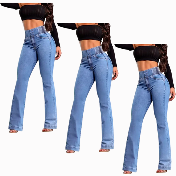🔥Hot Sale🔥Women's Back Shirred Button Front Jeans High Waist Pants with Pockets