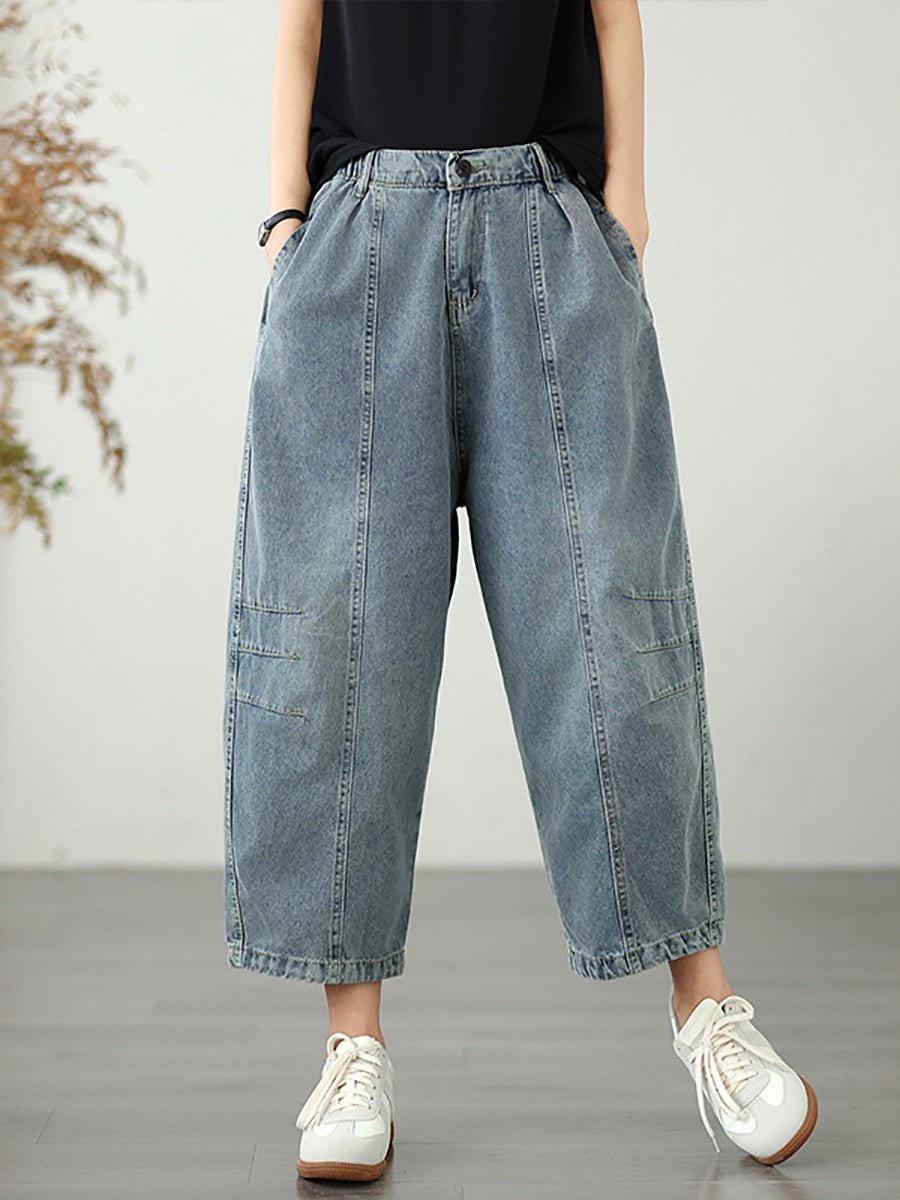 Women Summer Vintage Spliced Denim Harem Pants