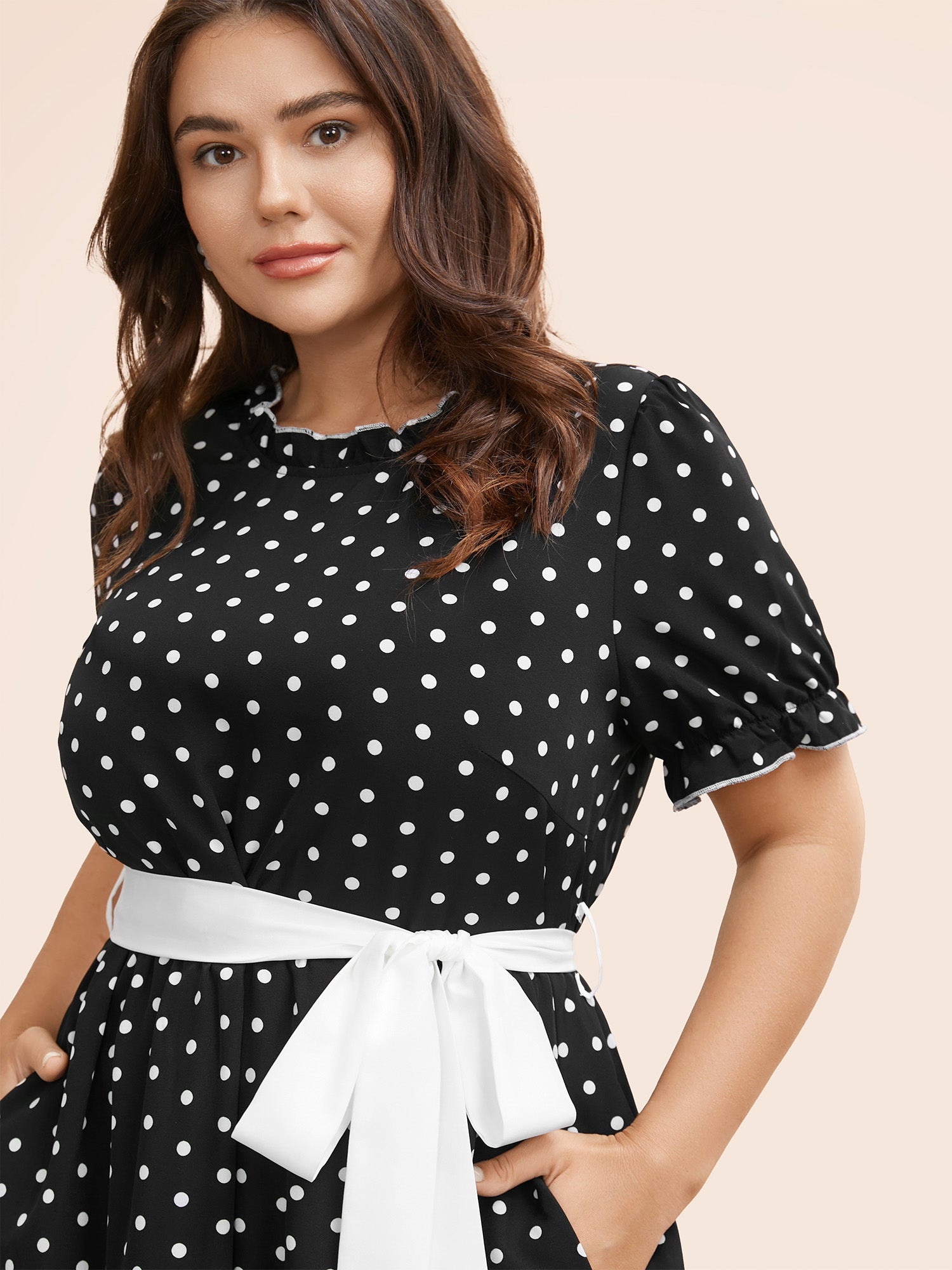 Bow Polka Dot Midi Dress