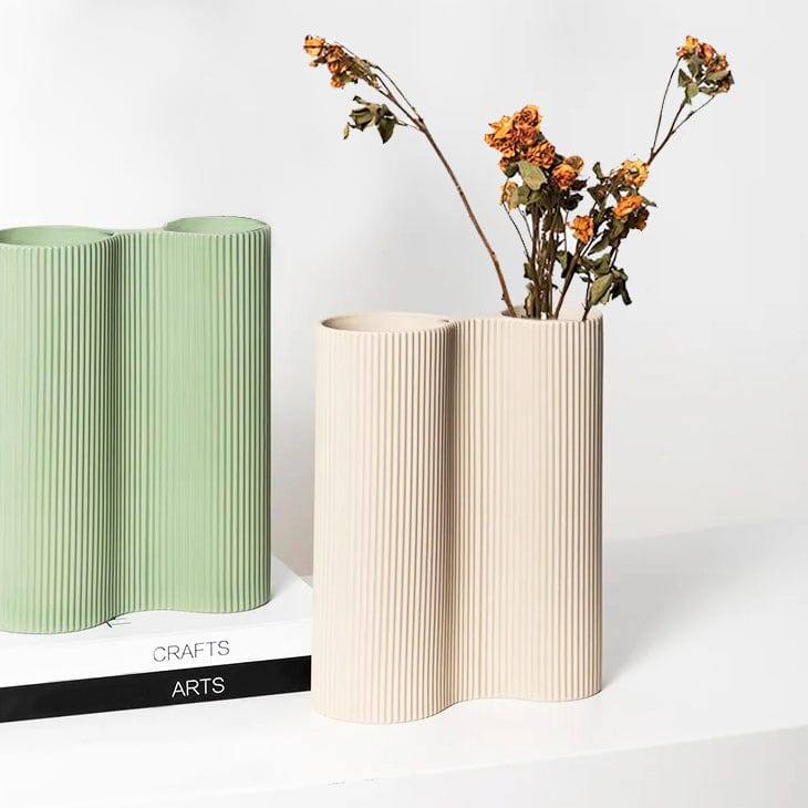 Ribbed Duo Vase - Beige