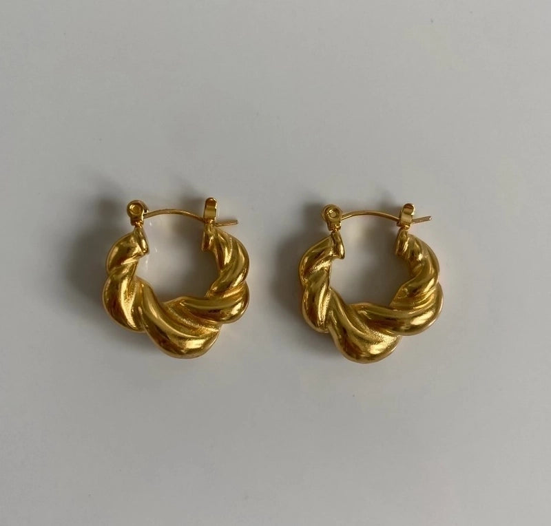 1 Pair Minimalist Twist Titanium Steel Plating 18k Gold Plated Hoop Earrings