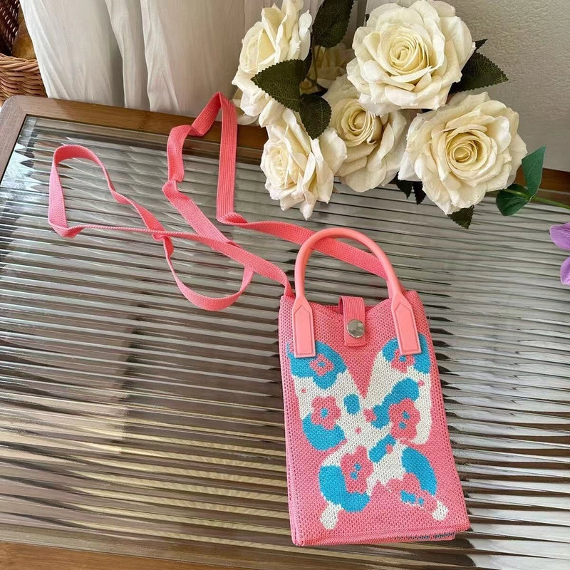 Women's Small Polyester Pumpkin Butterfly Streetwear Weave Square Open Phone Wallets