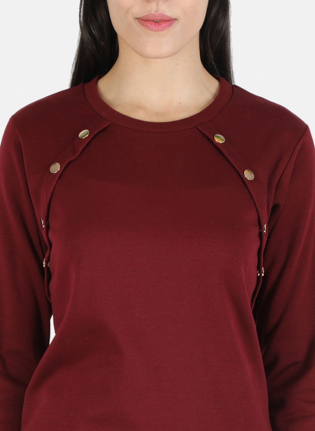 Women Maroon Solid Sweatshirt