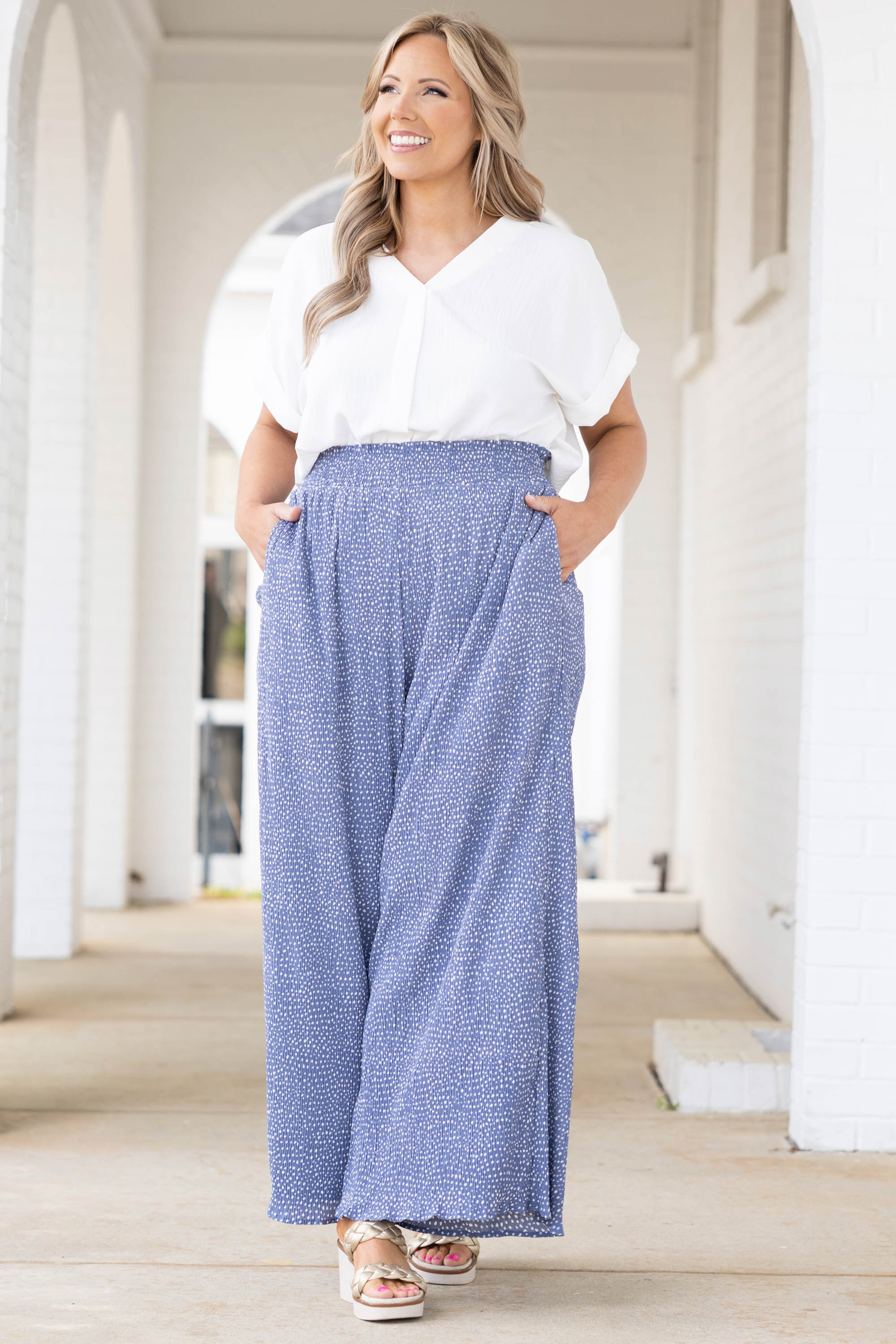 Cute And Comfortable Pants. Blue Dotted