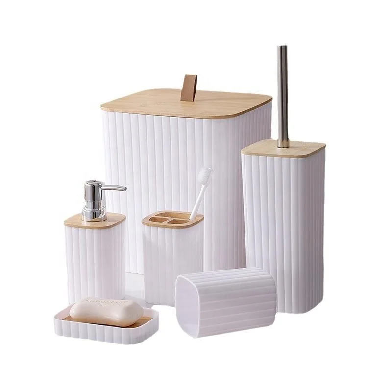 Luxury Bamboo Plastic Toilet Bathroom Set Eco-friendly toothbrush holder Kit Modern Washroom bathroom accessories for the house