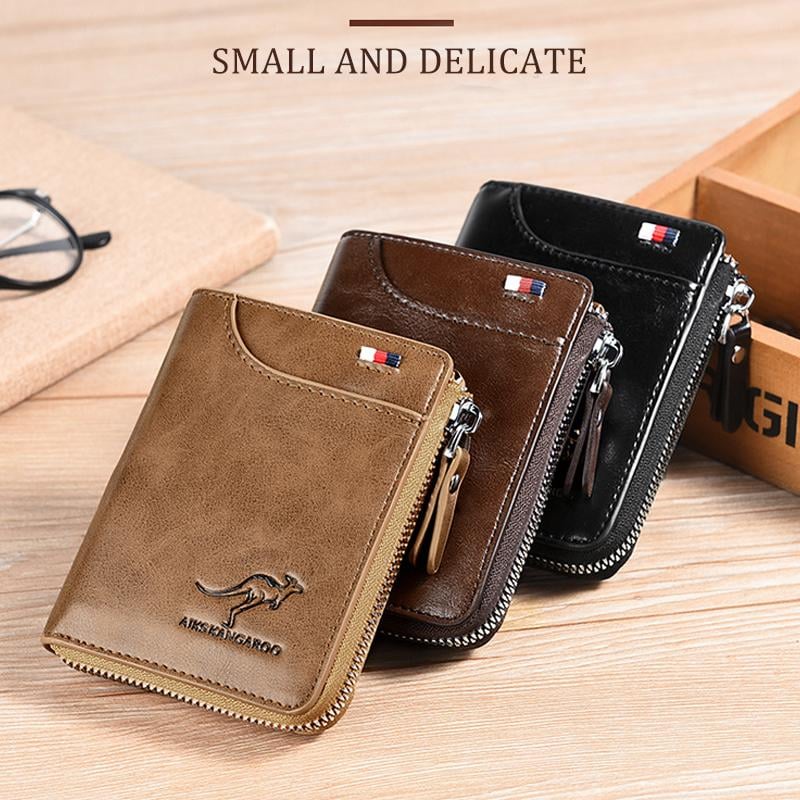 Men Wallet Zipper Genuine Leather Purse ( RFID PROTECTED )