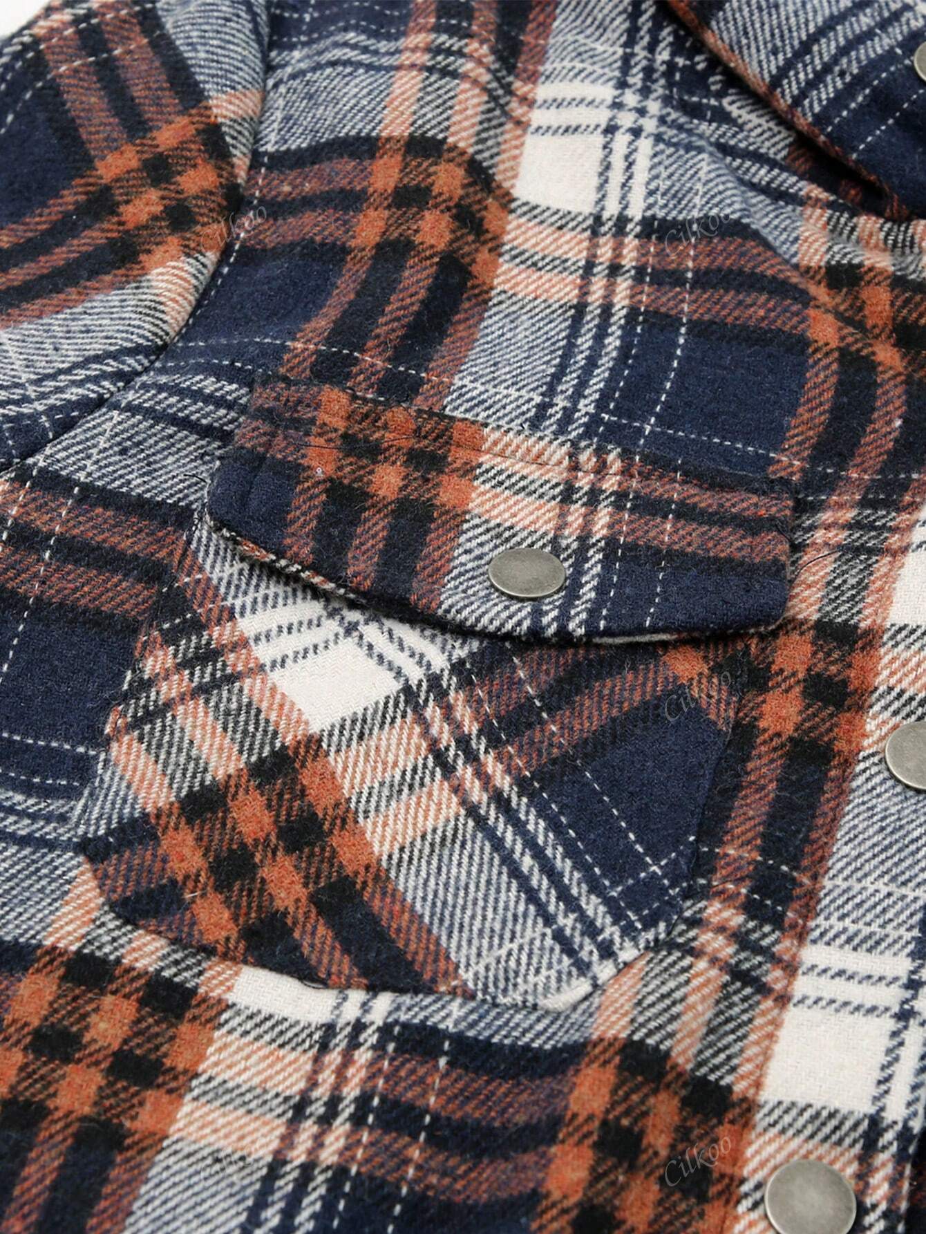 Plaid Print Teddy Lined Hooded Coat