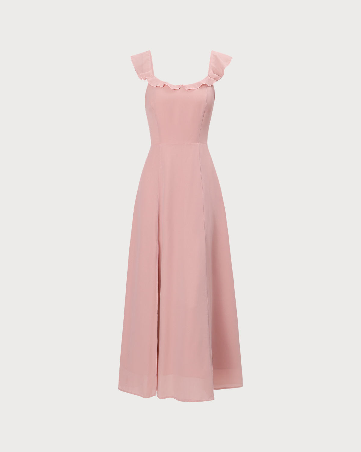 The Pink Ruffled Sleeveless Slit Maxi Dress