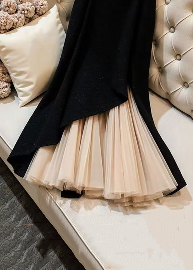 Elegant Black Original Design Chiffon Patchwork Skirts Spring