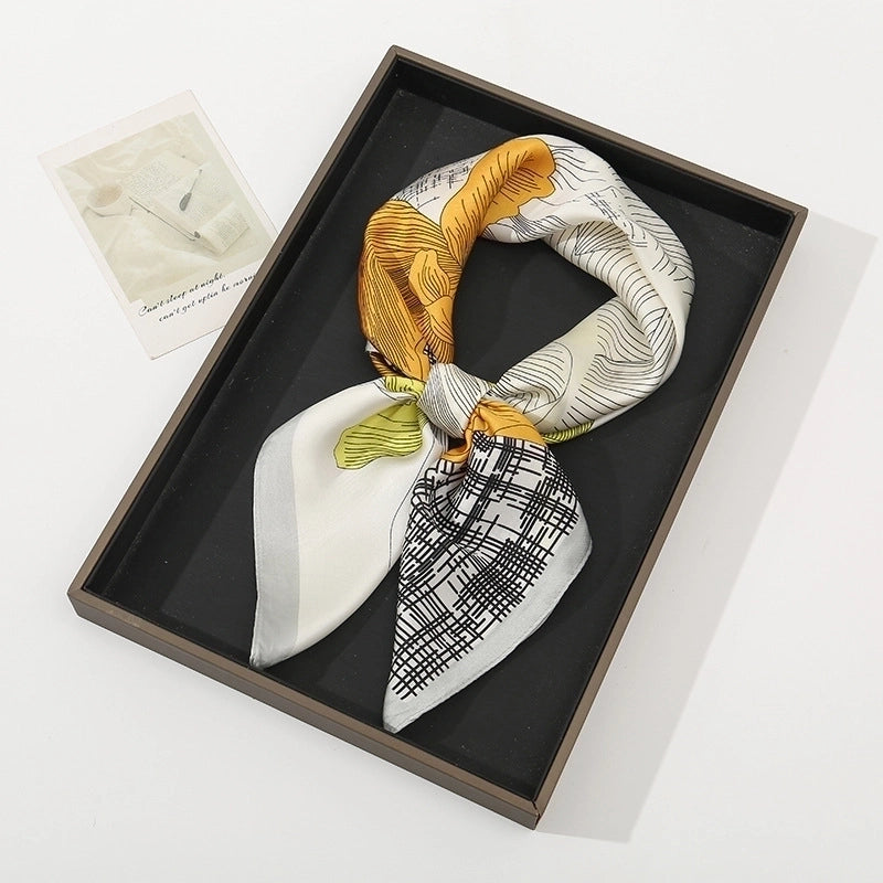 Women's Pastoral Minimalist Moon Tree Satin Printing Silk Scarf Bandanas