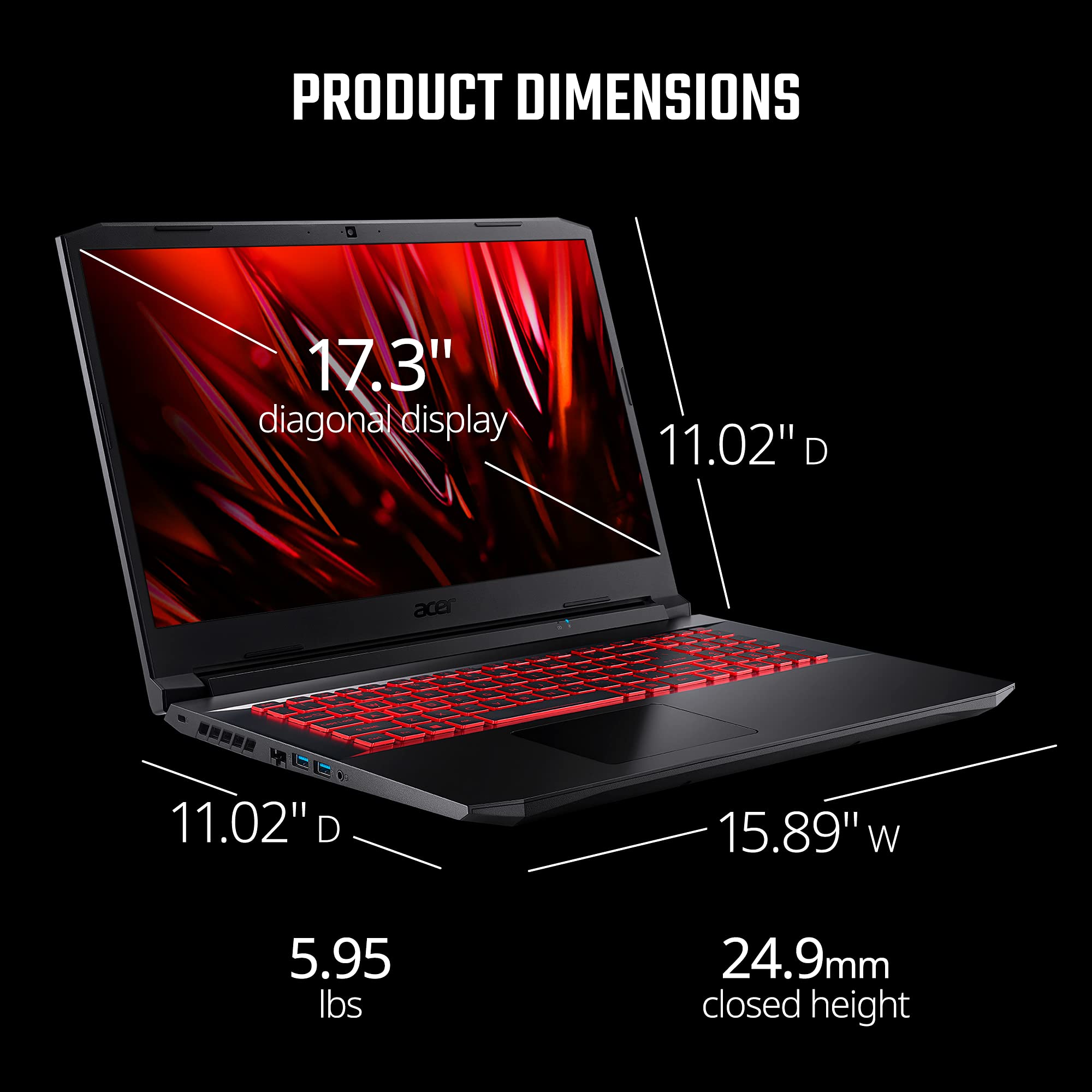 Acer Nitro 5 AN517-54-79L1 portátil para videojuegos con Intel Core i7-11800H, unidad de procesamiento de gráficos NVIDIA GeForce RTX 3050Ti, pantalla IPS FHD de 17.3 pulgadas con frecuencia de actualización de 144 Hz, 16 GB DDR4, unidad de estado sólido