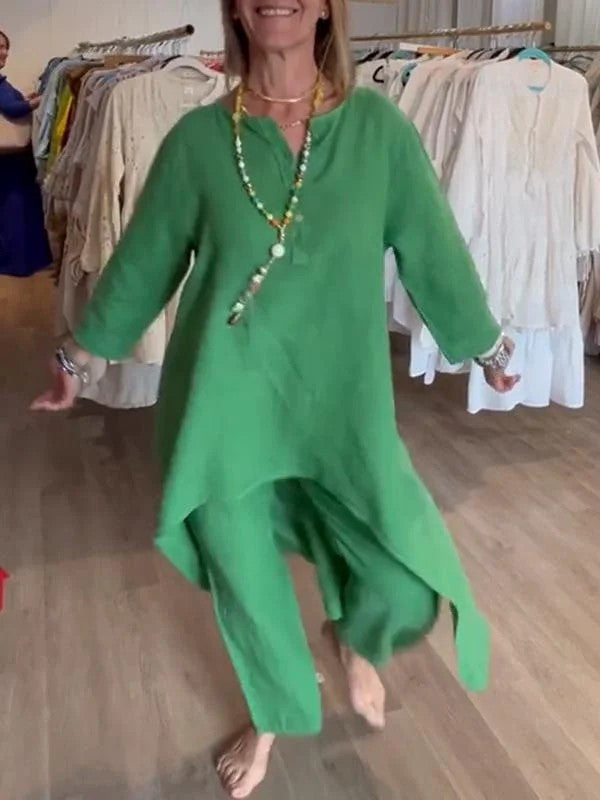 Costume décontracté en lin de couleur unie pour femmes