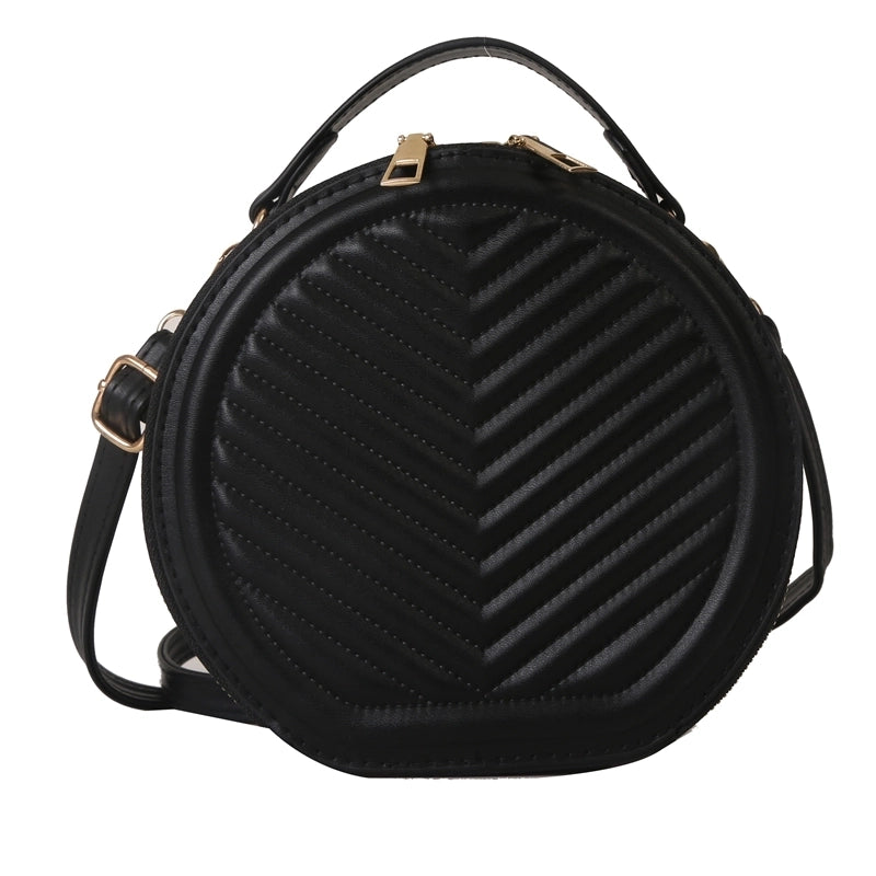 Women's Pu Leather Solid Color Cute Basic Round Zipper Shoulder Bag Crossbody Bag