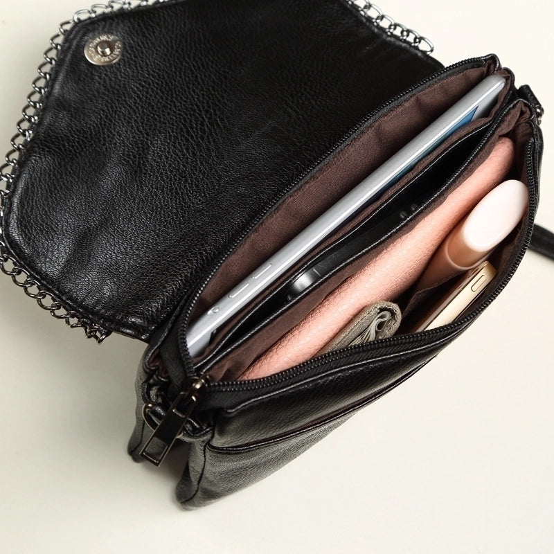 Women's Small Pu Leather Crocodile Fashion Chain Square Flip Cover Crossbody Bag