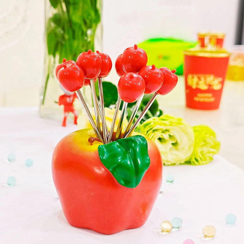 Cute Apple Strawberry Banana 201 Stainless Steel Plastic Fruit Fork 1 Set