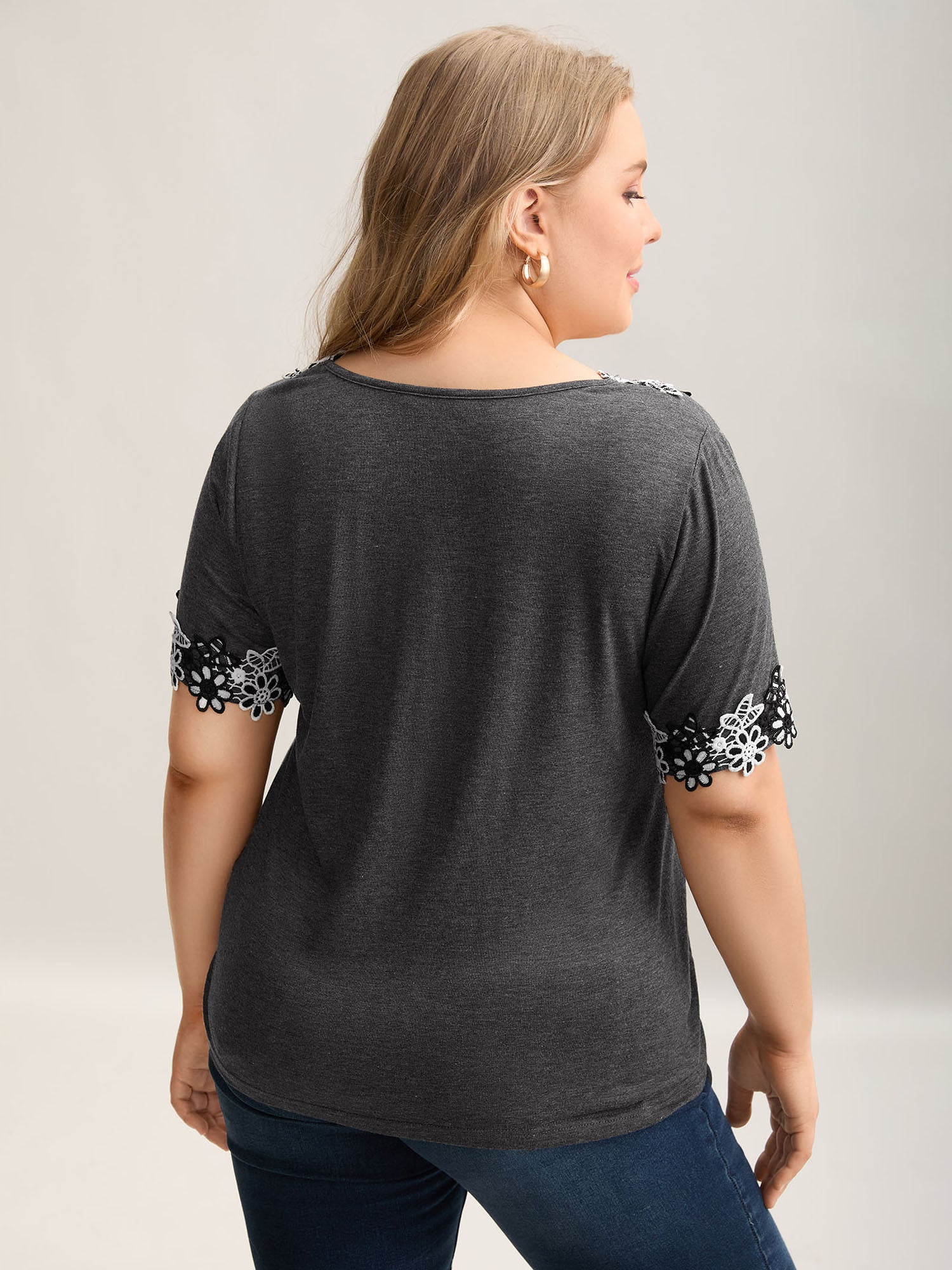 Lace Detail Relaxed Fit Plain Top