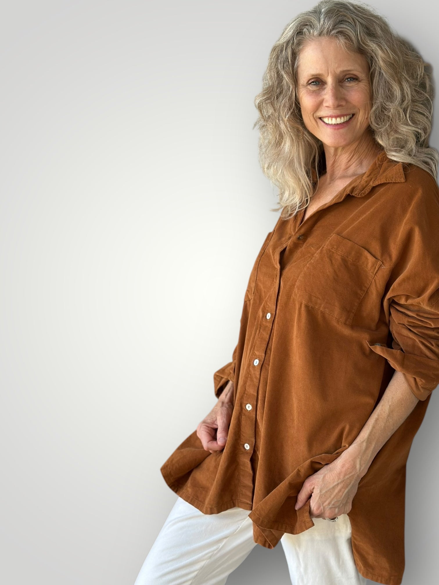 aiden oversized shirt - caramel cord