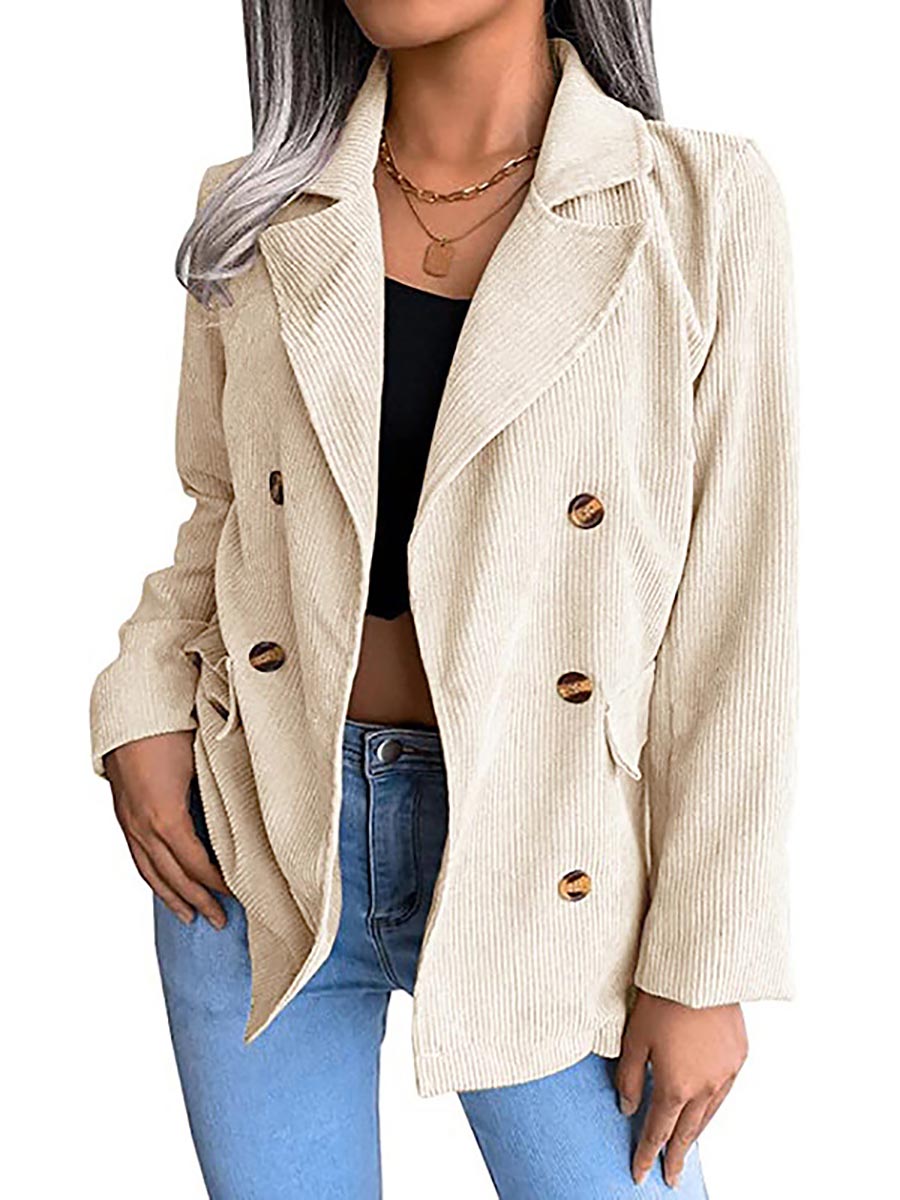 Solid Color Corduroy Fashion Double-Breasted Jacket