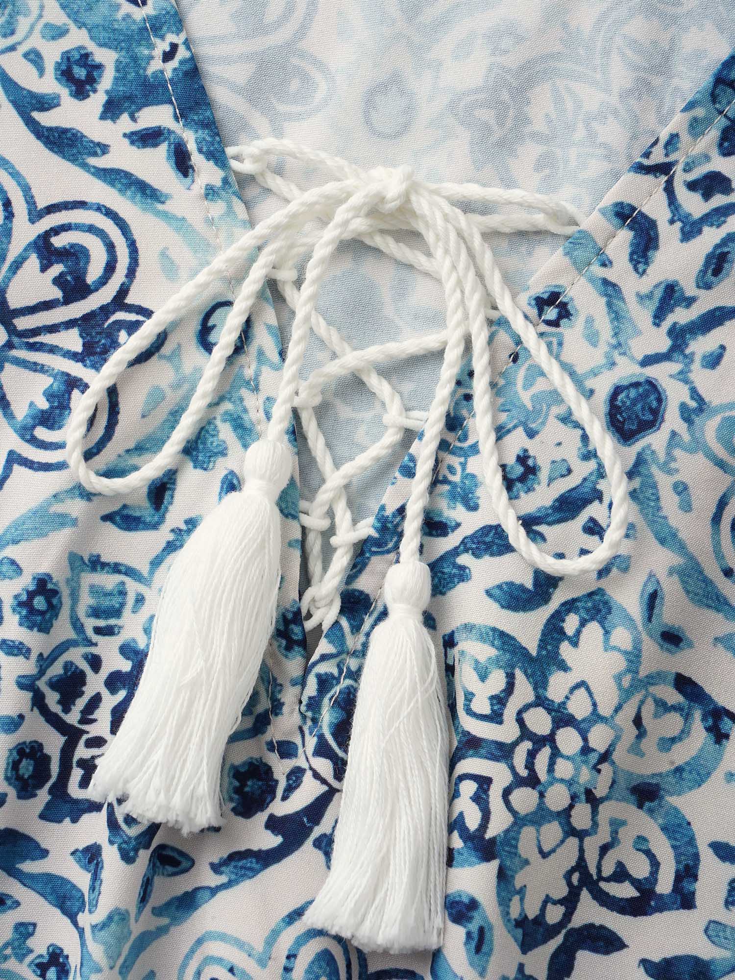 Boho Print Tassels Trim Flutter Sleeve Dress