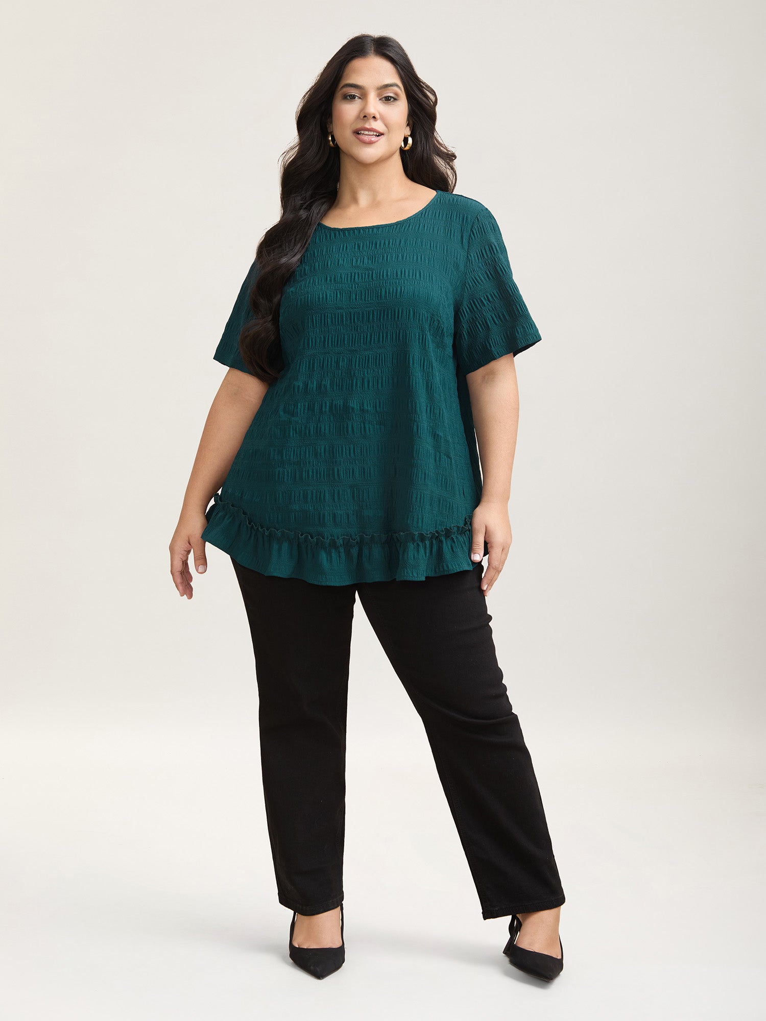 Textured Spliced Ruffle Edge Top