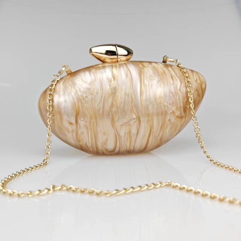 Rose Red Coffee Arylic Marble Oval Evening Bags