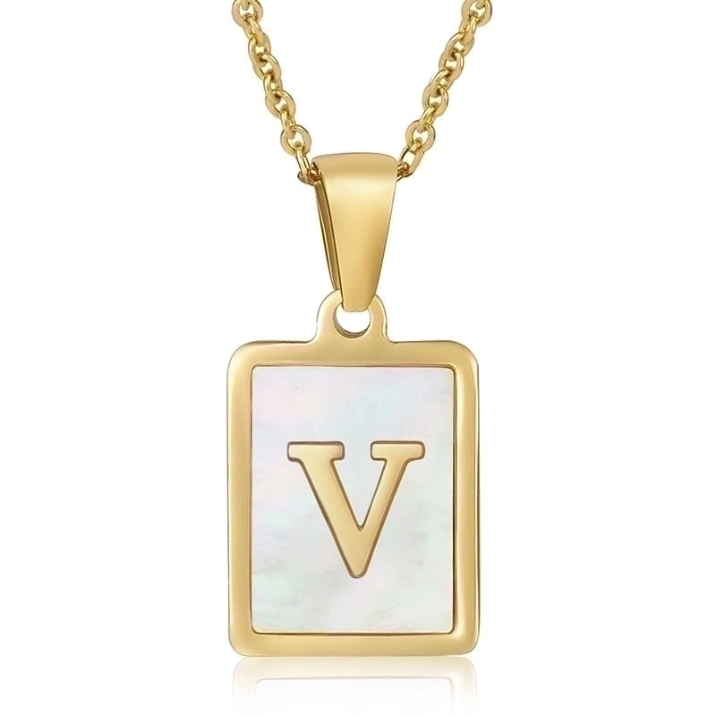 Minimalist Letter Stainless Steel Titanium Steel Plating Inlay Shell 18k Gold Plated Pendant Necklace