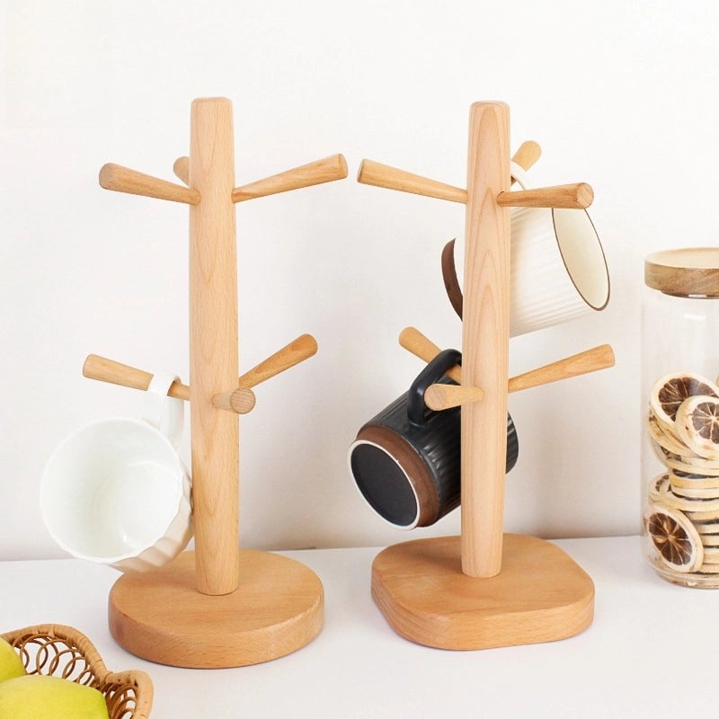 Wooden Six-claw Cup Holder Creative Beech Cup Drain Hanger Household Water Cup Mug Storage Rack