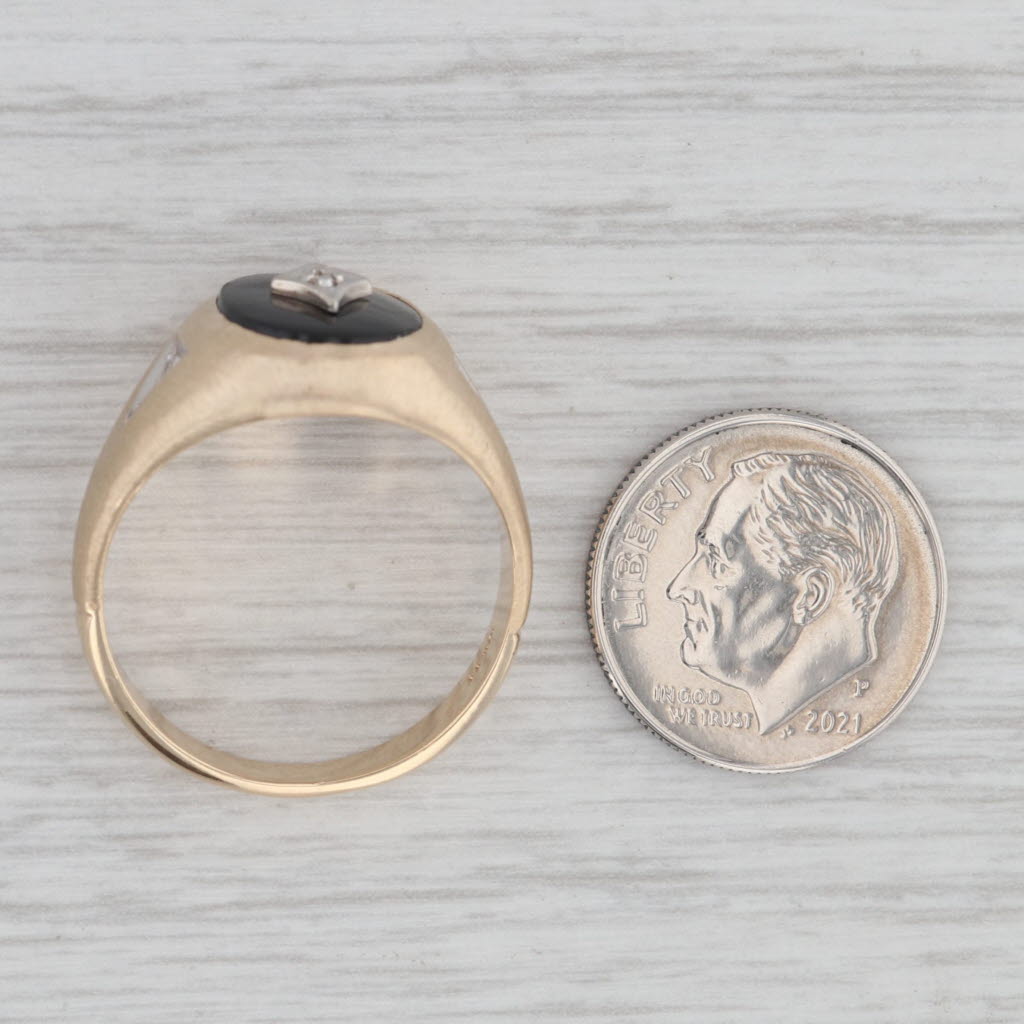 Vintage Men's Onyx Diamond Signet Ring 10k Yellow Gold Size 9.75-10