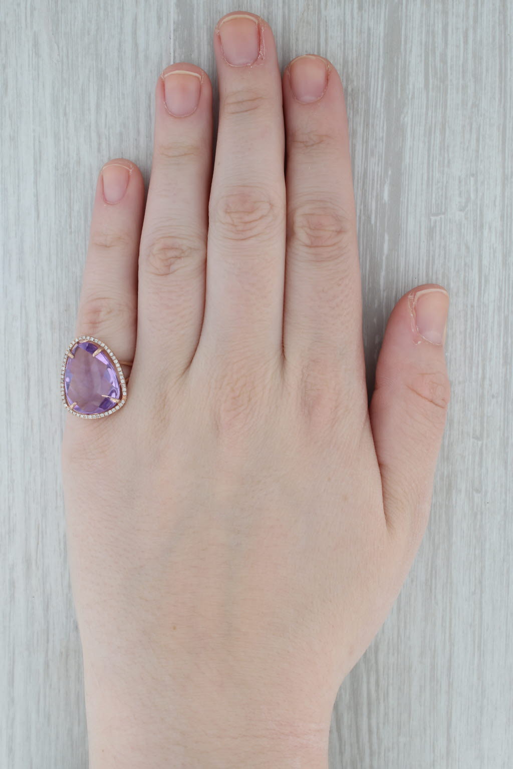 Amethyst Diamond Halo Ring 14k Rose Gold Size 7 Cocktail