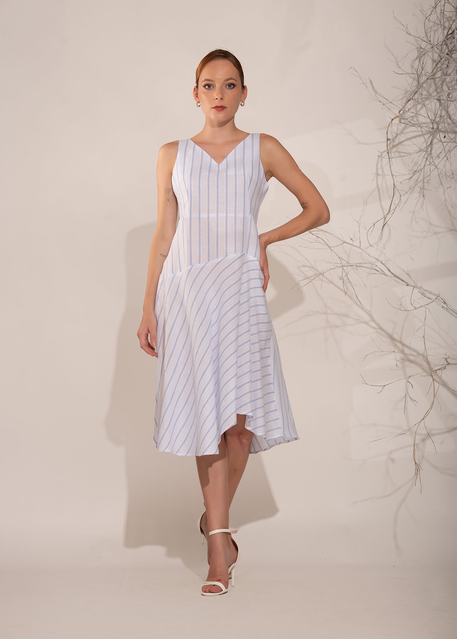 Stripe Dress With Tiered Panel