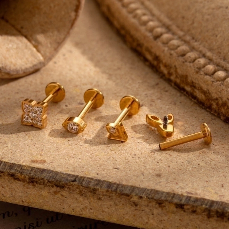 1 Piece Ear Cartilage Rings & Studs Minimalist  Flower Butterfly Pure Titanium Plating Inlay Zircon