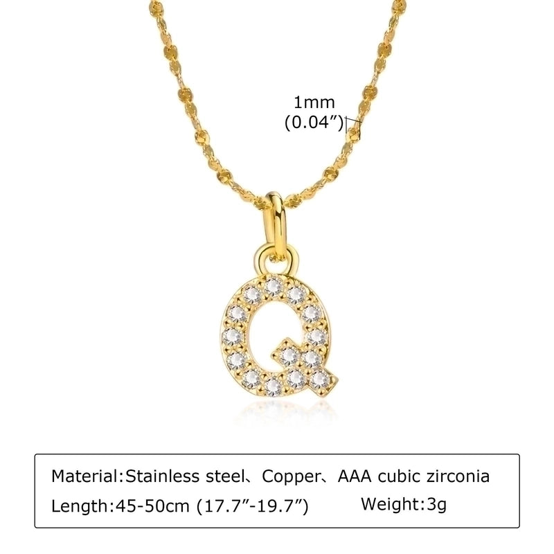 Minimalist Letter 201 Stainless Steel Copper Inlay Artificial Diamond Pendant Necklace